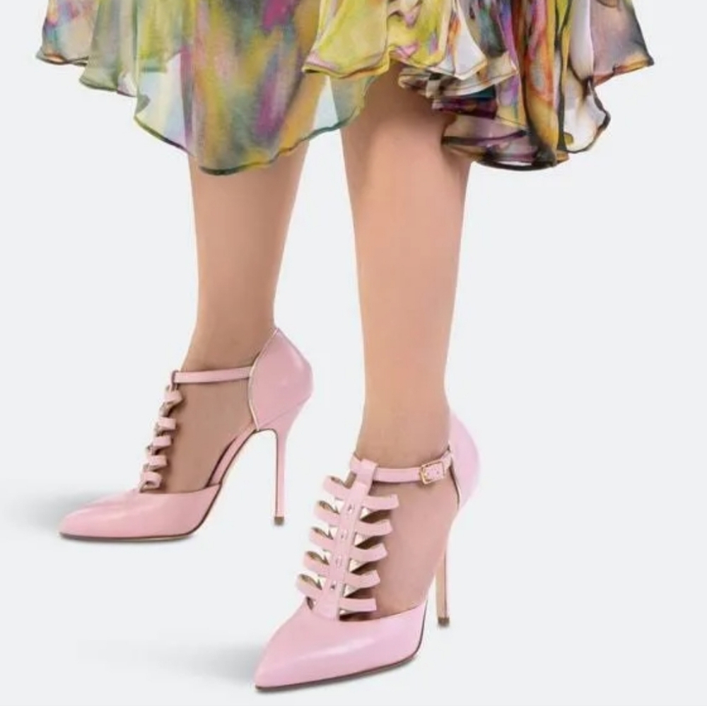 Alexis Isabel Pink Leather T-strap High Heels Size 35.5